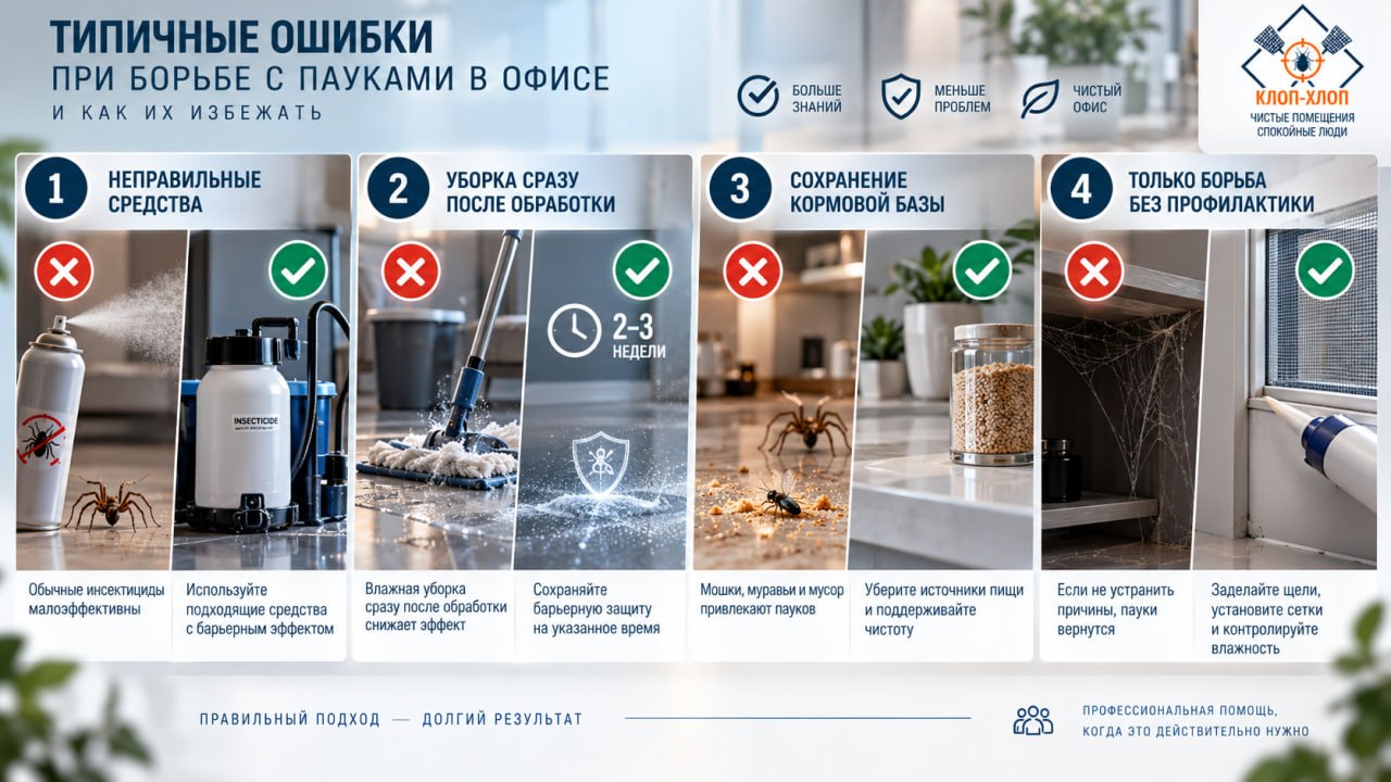 Типичные ошибки при борьбе с пауками в офисе и как их избежать?